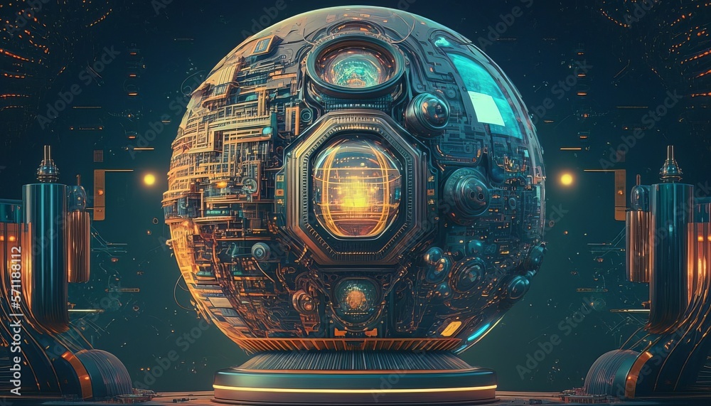 Poster Artificial intelligence technology. retro machine background. Cyber Generative AI technology.