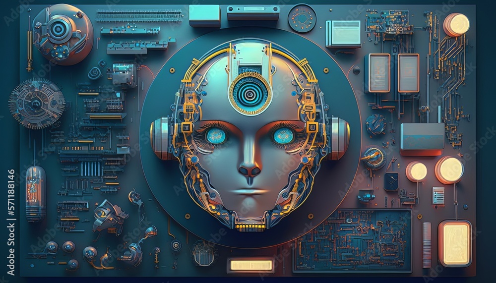 Aufkleber Humanoid cyborg technology. Artificial intelligence robotic machine. Generative AI technology