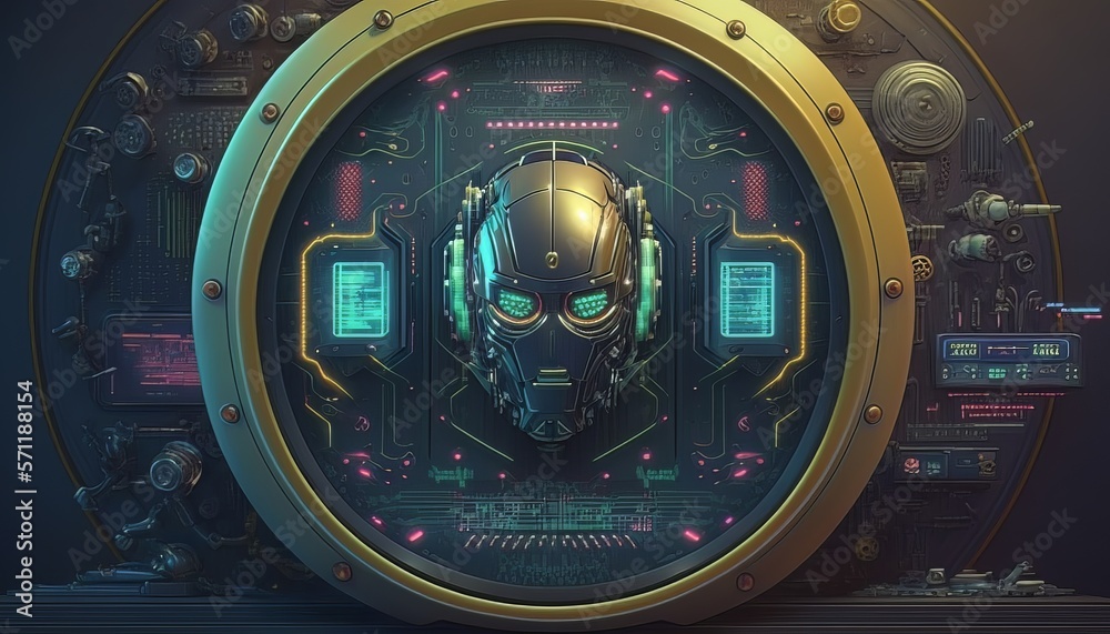 Poster Artificial intelligence robotic system technology background. Generative AI technology.	