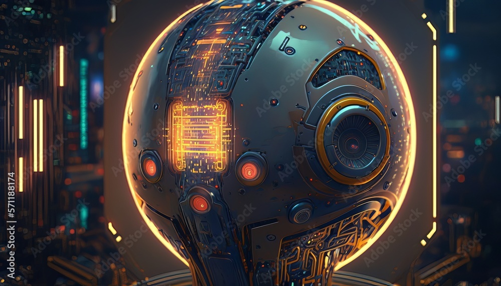 Poster Sphere artificial intelligence technology. retro machine background. Cyber Generative AI technology.	
