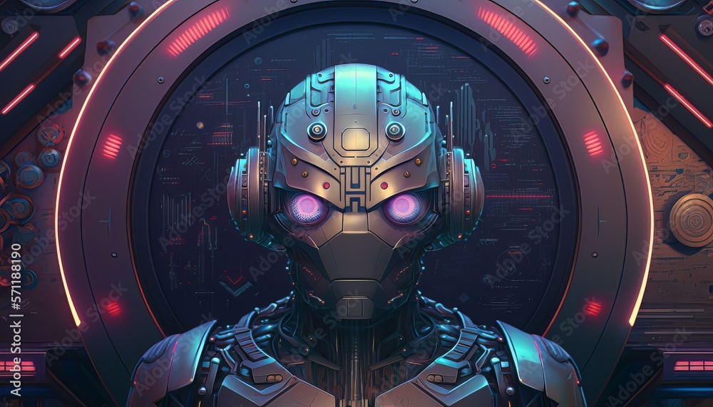 Aufkleber Cyber robot artificial intelligence technology background. Generative AI technology.