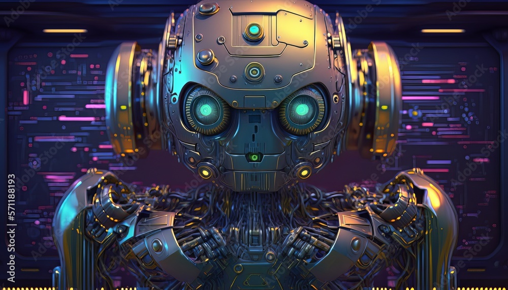 Poster Robotic machine background. Technology sci-fi system. Generative AI technology.