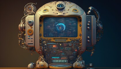 Vintage machine. Technology sci-fi system. Generative AI technology.	