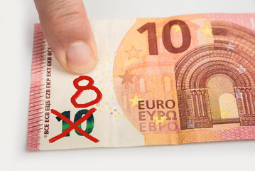 Inflation on the paper banknote. Devaluation of money