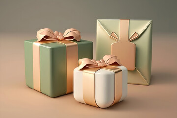 Illustration of a 3D style gift box. Pastel tones. Generation AI