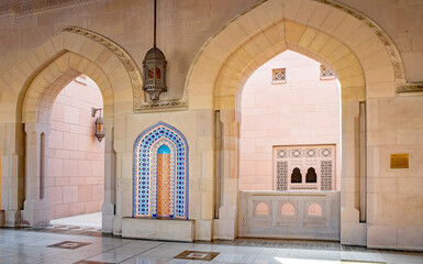 Courtyard of the Sultan Qaboos Grand Mosque in Muscat, Oman