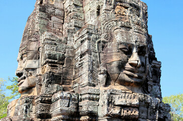 Fototapeta na wymiar Bayon temple in Cambodia, faces of unknown deities