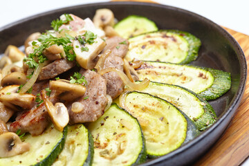 meat with vegetables on the pan
