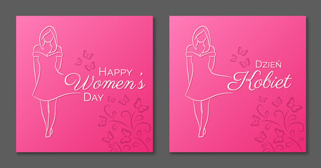 Women's Day. Woman outline. Polish and english version.