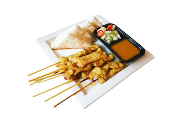Meat satay set on plate isolated on background