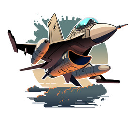 Cartoon Military Jet Fighter Plane Isolated - 571190925