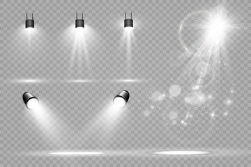 Realistic spotlights for lighting.Equipment for illumination.
