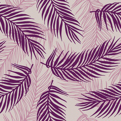 Endless exotic palm leaves vector pattern. Botanical elements over waves
