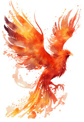 watercolor painting of a phoenix bird on a transparent background, png, Generative AI - obrazy, fototapety, plakaty