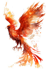 watercolor painting of a phoenix bird on a transparent background, png, Generative AI