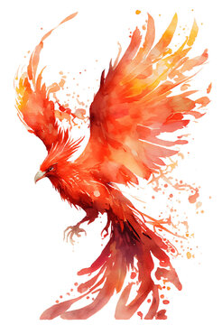 watercolor painting of a phoenix bird on a transparent background, png, Generative AI