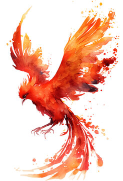watercolor painting of a phoenix bird on a transparent background, png, Generative AI
