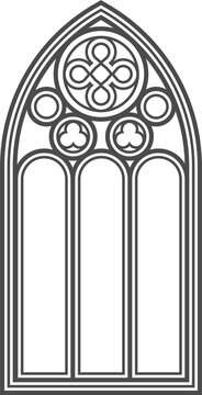 recommend clip art: Gothic church window. Architecture arch with glass. Old castle and cathedral frame. Medieval stained interior design. Vintage illustration