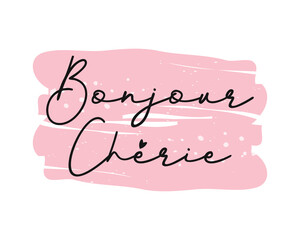 Bonjour cherry slogan on pink watercolor background, vector design for fashion, card and poster prints © springsky