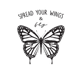 Decorative slogan with butterfly illustration, vector design for fashion, poster and card prints