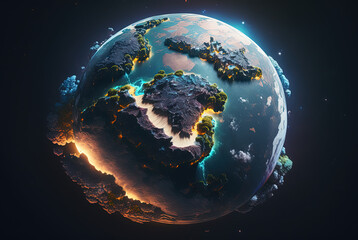 Earth view from space, galaxy, cyberpunk era, bright colors, network technology. Generative AI.