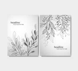 Beautiful vector banner template. Business card design with elegant organic pattern on gray background. Vector illustration.