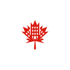 Canadian leaf combination with building. Logo design.