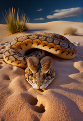 Rattlesnake in the desert sands. AI generated. - obrazy, fototapety, plakaty