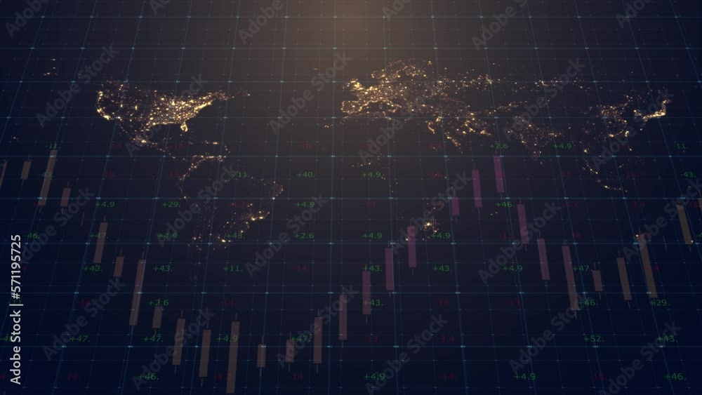 Poster computer graphics on the background of the world map with the highlighting of more populated areas a