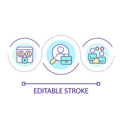 Hiring process loop concept icon. Searching for candidates. Employment. Recruitment abstract idea thin line illustration. Isolated outline drawing. Editable stroke. Arial font used