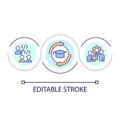 IT education loop concept icon. Study programming languages. Skills and knowledge. Career development abstract idea thin line illustration. Isolated outline drawing. Editable stroke. Arial font used
