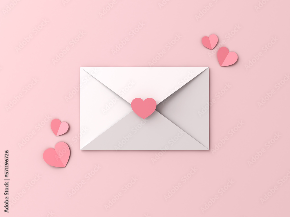 Poster creative idea love letter concepts white envelope with pink sticker heart isolated on light pink pas