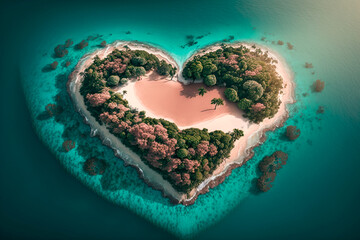 Small heart island with palms, generative ai