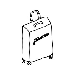 Suitcase. For transporting things while traveling. Baggage. Doodle. Vector illustration. Hand drawn. Outline.