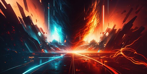 galaxy space and technology theme with motion light trail, abstract background, Generative Ai