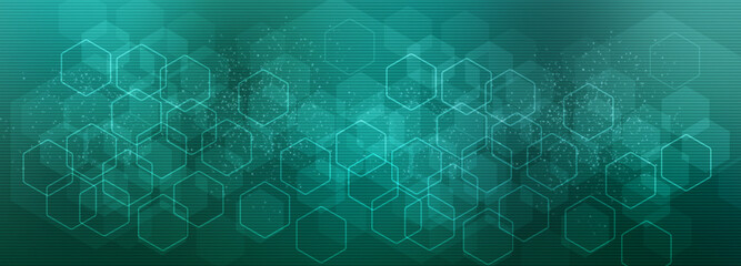 Cyan purple ultraviolet hi-tech hexagon metaverse web3 digital horizontal banner template.  Futuristic cyber design brochure art blank. Place for text