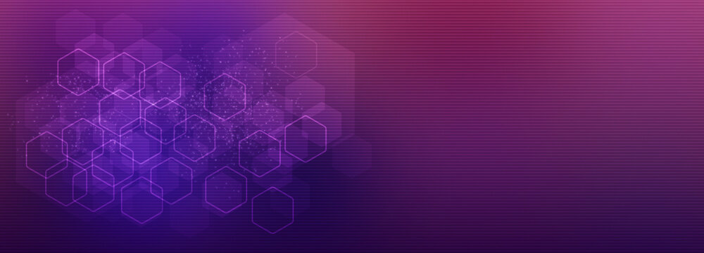 Cyan purple ultraviolet hi-tech hexagon metaverse web3 digital horizontal banner template. Futuristic cyber design brochure art black. Place for text © Oleksiy Oliinyk