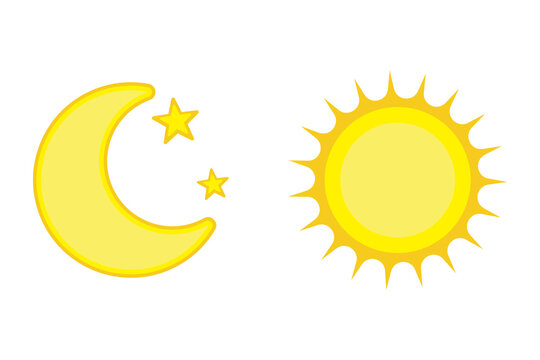 Moon with stars and sun flat icon, night icon, vector illustration on white background.