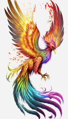 Obraz premium Phoenix Bird Golden Colorful Feather Generative AI