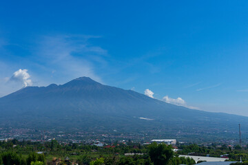 Panoramic view of mountain and blue sky in Indonesia village