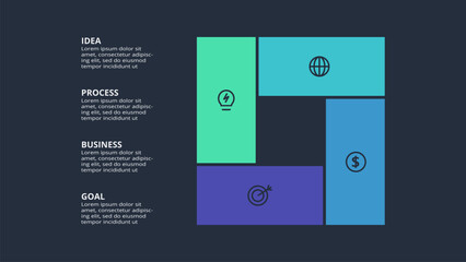 Naklejka premium Circle dark infographic with 4 elements template for web on a black background, business, presentation. Vector