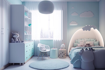Modern Delicate children's room, pastel colors. AI