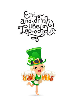 Leprechaun Girl with Beer St. Patrick's Day Lettering