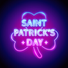 St. Patrick's Day Neon Sign on Dark Background