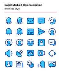 Customizable set of social media and communication icons covering text, audio, and video communication, contacts, and notifications. Perfect for apps, websites, presentations, and other projects