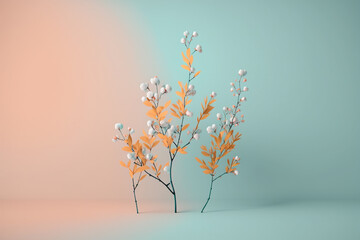 Minimalist spring background with pastel colors and springtime elements such as branches and flowers, suitable for brochures, flyers, banners, or wallpapers Ai generated