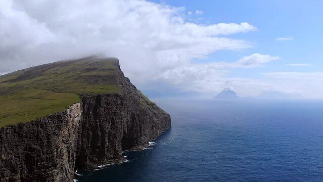 Vagar landscape of the Faroe Islands Drone flight