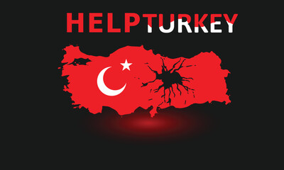 Pray for Turkey and Syria earthquake disaster. Countries under rubble. Features national flag and map.