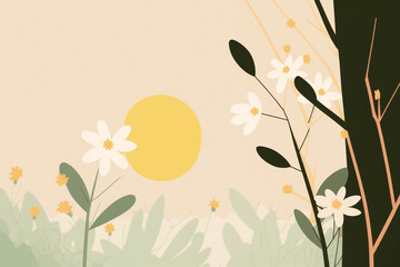 Minimalist spring background with pastel colors and springtime elements such as branches and flowers, suitable for brochures, flyers, banners, or wallpapers Ai generated