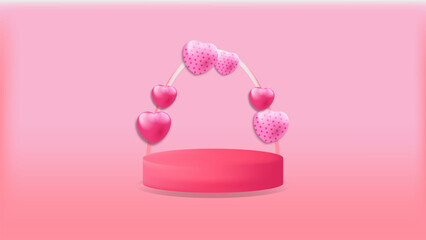 Valentine background with one podium and six hearts. eps 10. easy to edit
